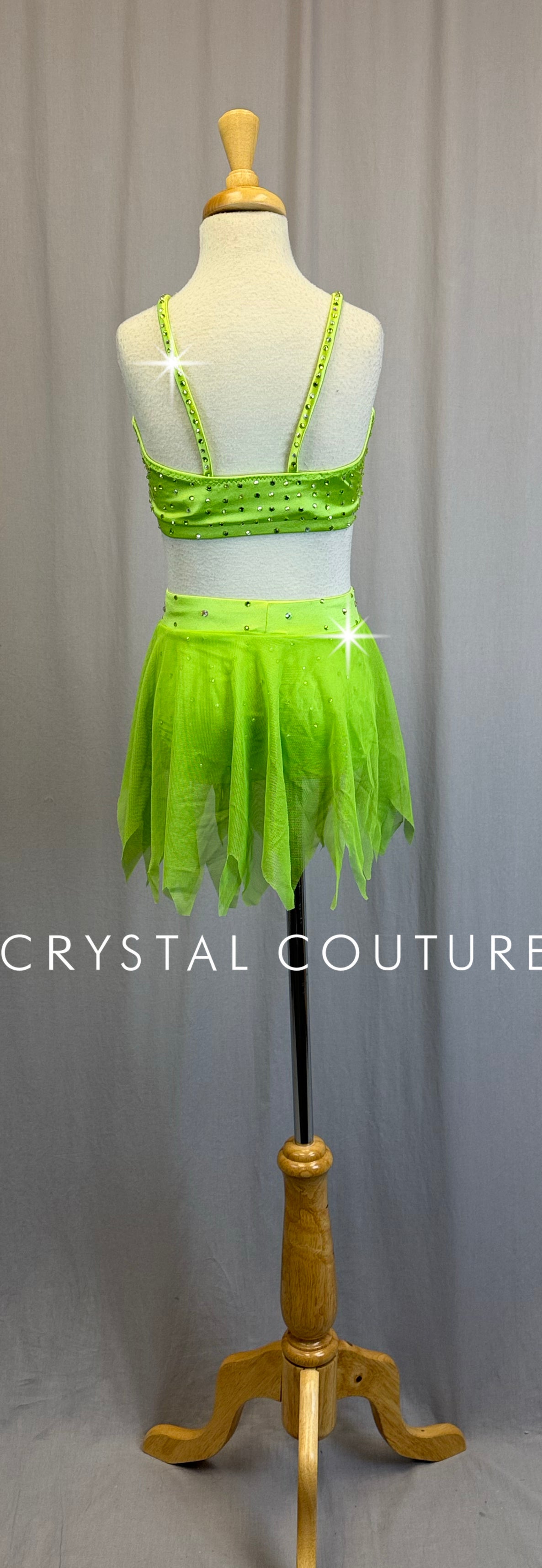 *Custom* Green Satin *Fairy/Tinkerbell* inspired Two-Piece Set-Rhinestones