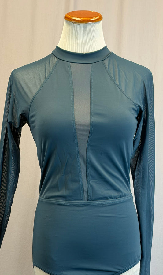 *New* Slate Blue Mesh Long Sleeve Leotard