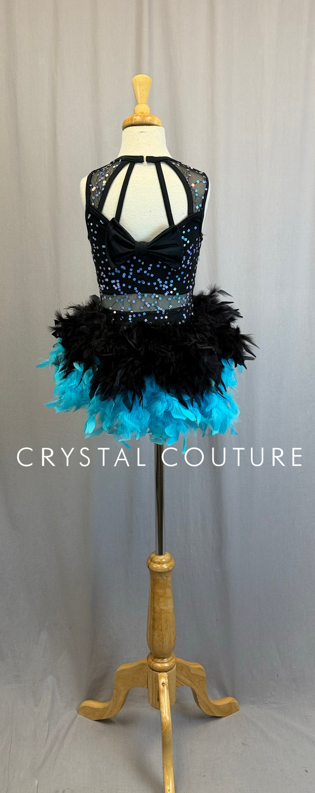 *Brand New* Teal and Black Flower Sequin and Feather Tutu Dress