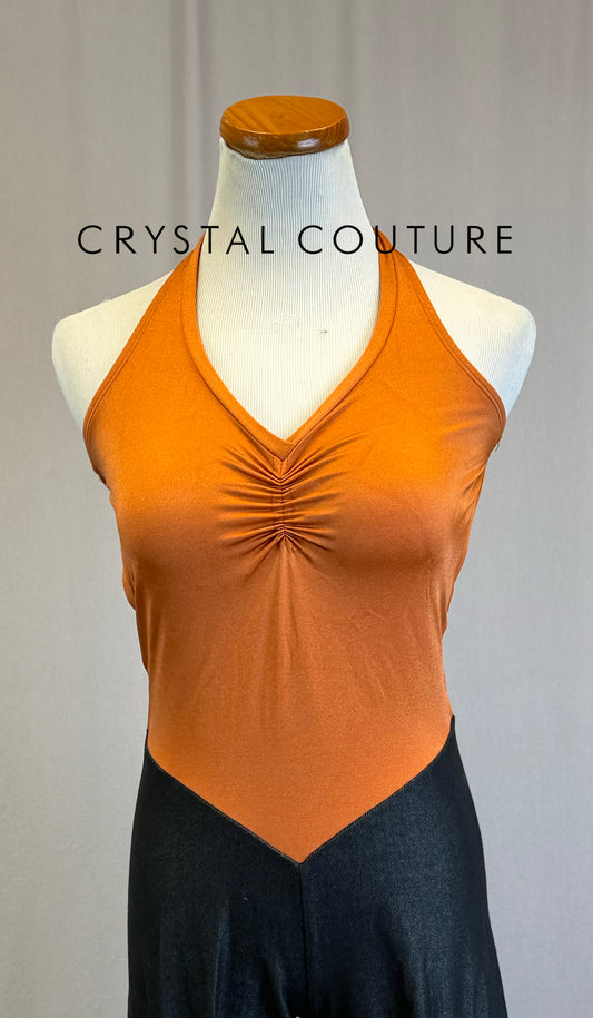 Orange and Faux Denim Halter Unitard