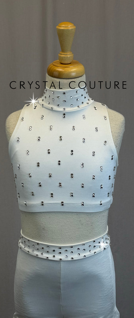 White Crop Top and Short Set-Rhinestones