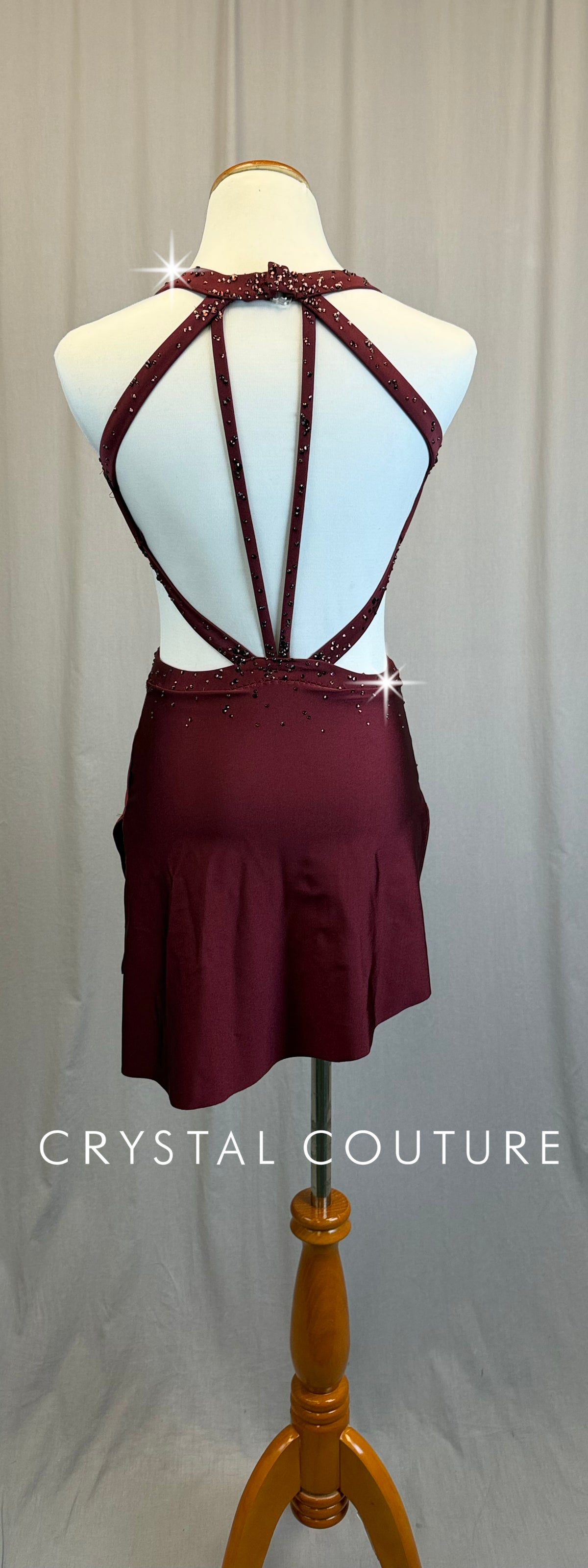 *Custom* Burgundy Strappy Sleek Asymetrical Dress - Rhinestones