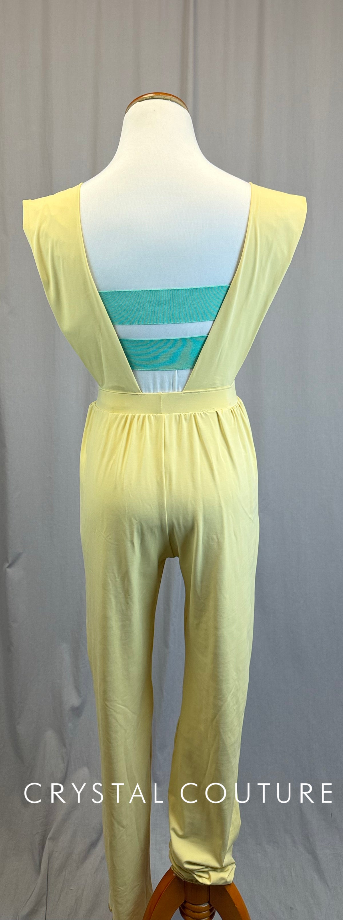 *Custom* Pale Yellow Unitard with Teal Embroidered Top