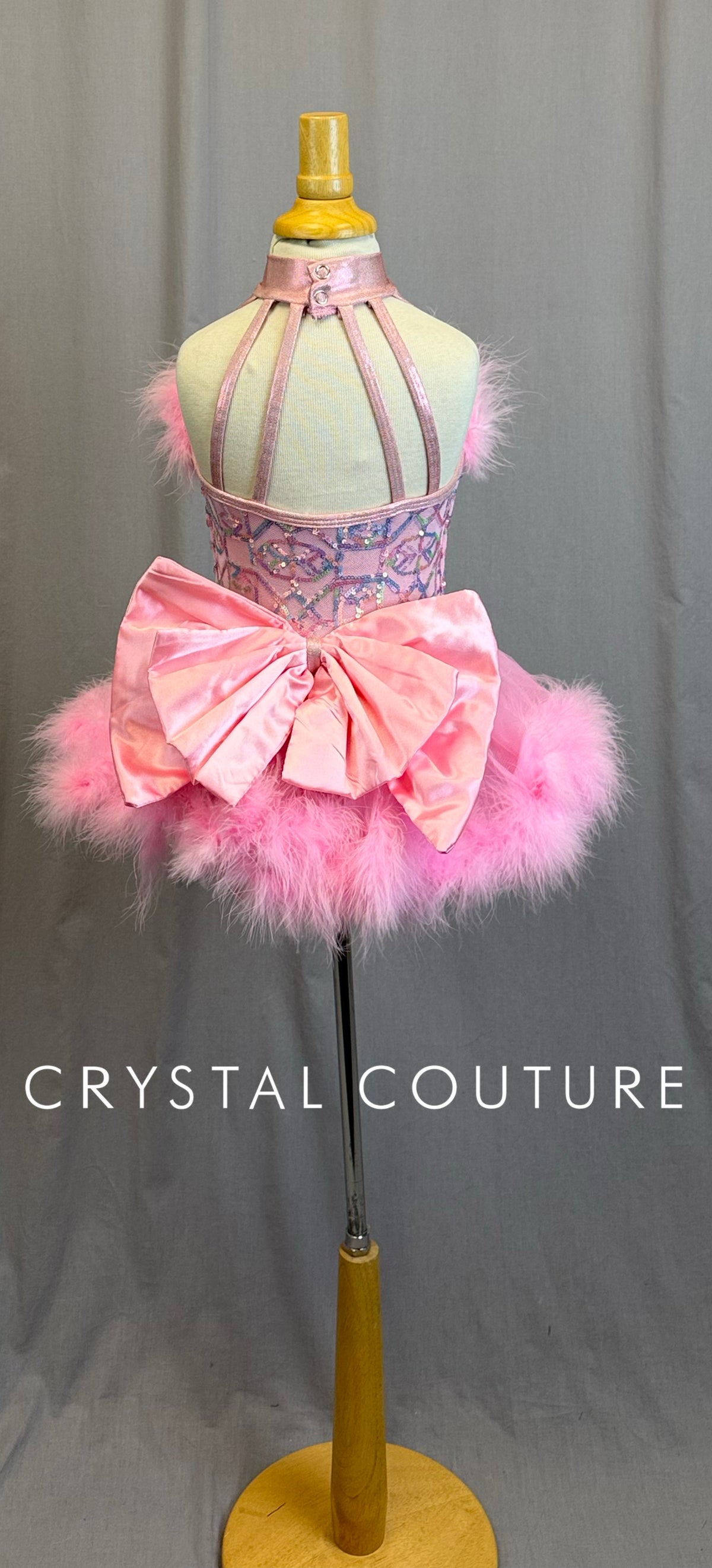 Pink Sequin and Feather Leotard with Skirt