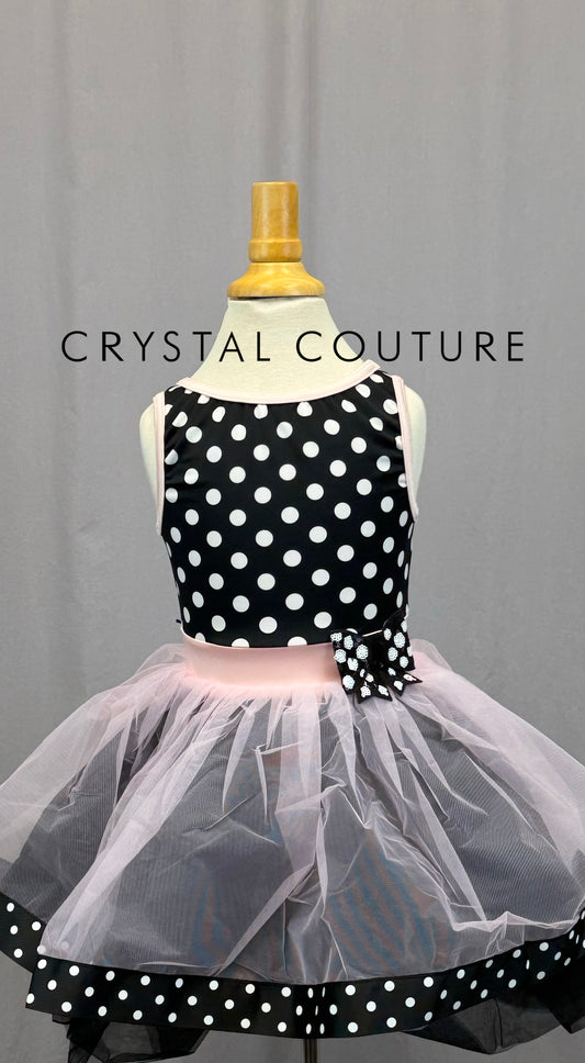 Black and Light Pink Polka-Dot Dress