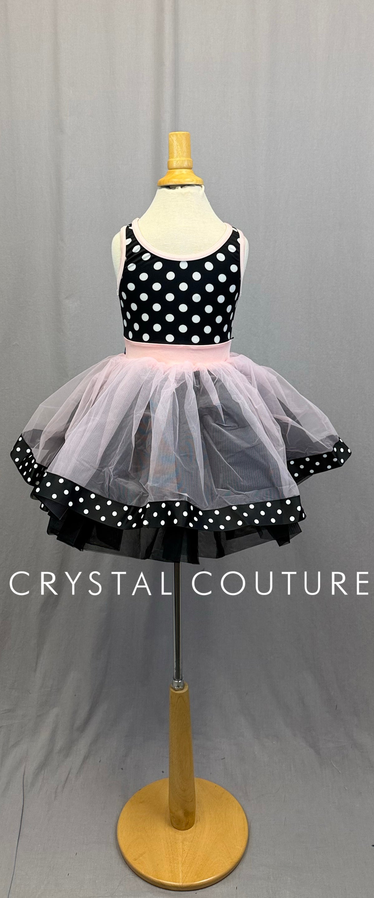 Black and Light Pink Polka-Dot Dress