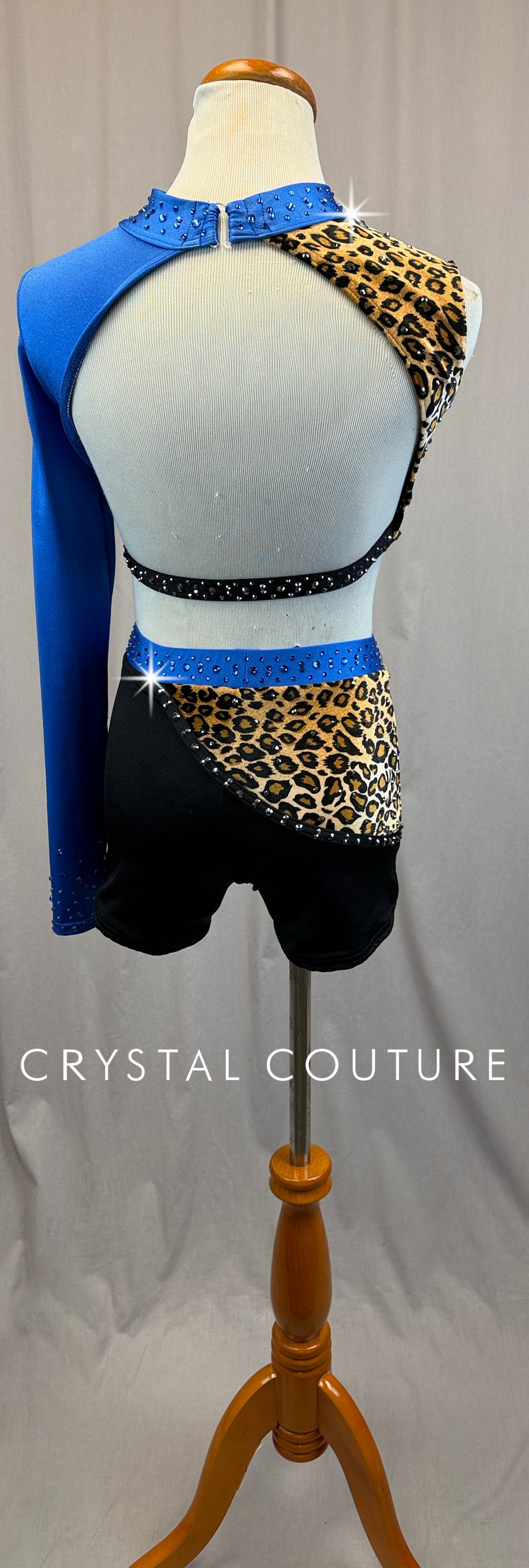 *Custom* Blue Cheetah Print Asymmetrical Two-Piece Set -Rhinestones