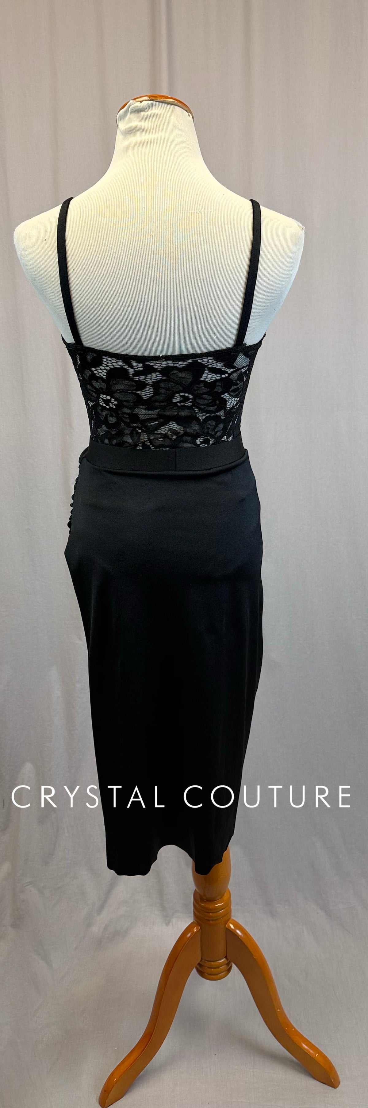*Semi Custom* Black Floral Lace and Black Lycra Two-Piece Set