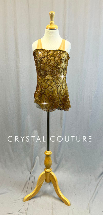 Brown Lace Overlay with Ivory Leotard - Swarovski Rhinestones