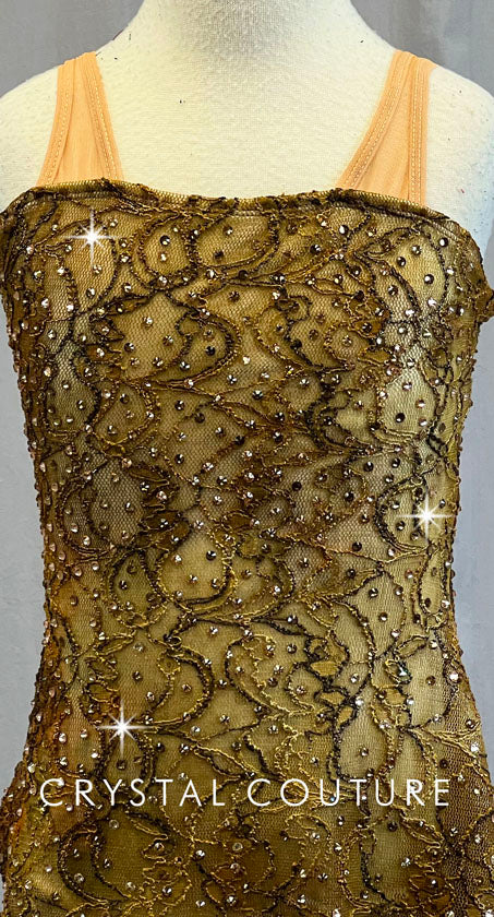 Brown Lace Overlay with Ivory Leotard - Swarovski Rhinestones