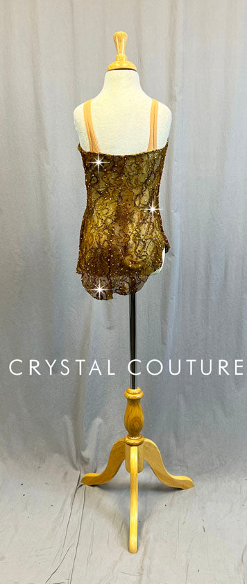 Brown Lace Overlay with Ivory Leotard - Swarovski Rhinestones