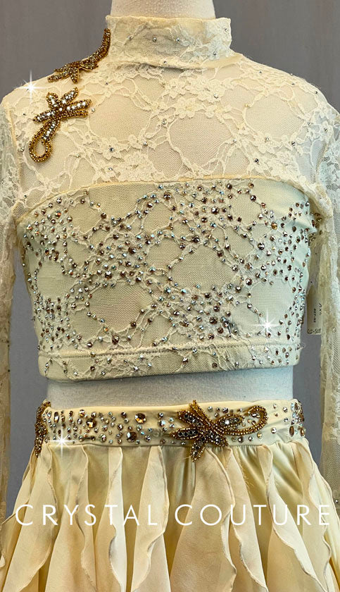 Ivory Crop Top and Flounce Skirt - Swarovski Rhinestones