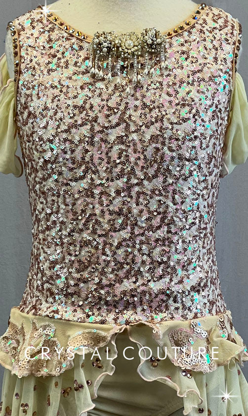 Vintage Lt Pink, Gold and Ivory Sequin Dress/Trunk - Swarovski Rhinestones