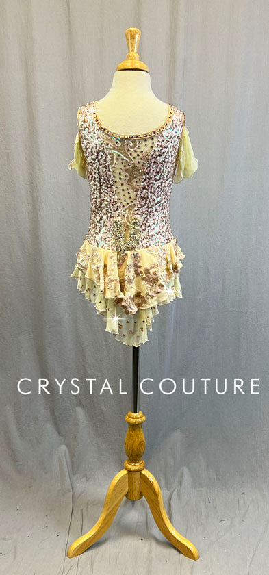 Vintage Lt Pink, Gold and Ivory Sequin Dress/Trunk - Swarovski Rhinestones