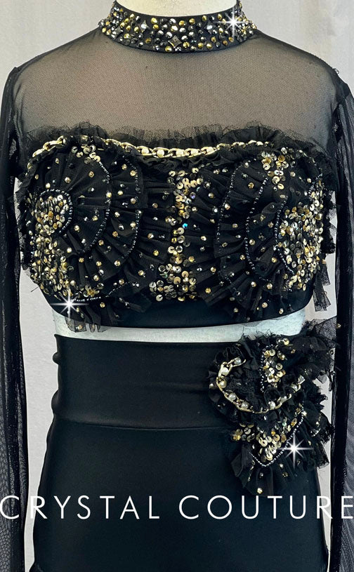 Custom Black Sheer Mesh Long Sleeve Top and Trunk - Swarovski Rhinestones