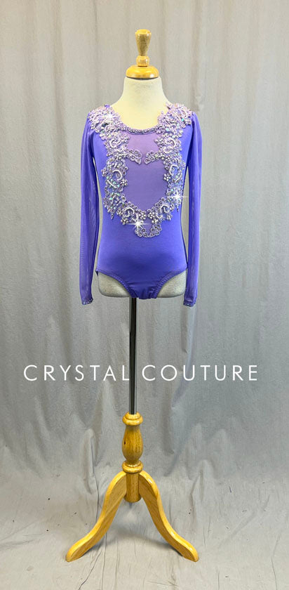 Custom Lavender Purple Long-Sleeved Leotard with Appliques- Swarovski Rhinestones