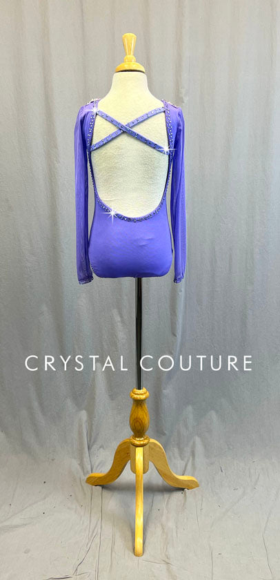 Custom Lavender Purple Long-Sleeved Leotard with Appliques- Swarovski Rhinestones