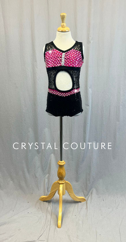 Hot Pink/Black Cut Out Leo - Swarovski Rhinestones