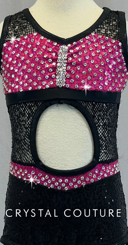 Hot Pink/Black Cut Out Leo - Swarovski Rhinestones