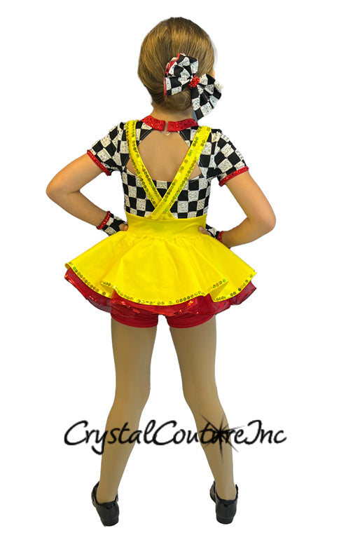 Black and White Checkered Short Sleeve Top with attached Yellow Skirt Jumper