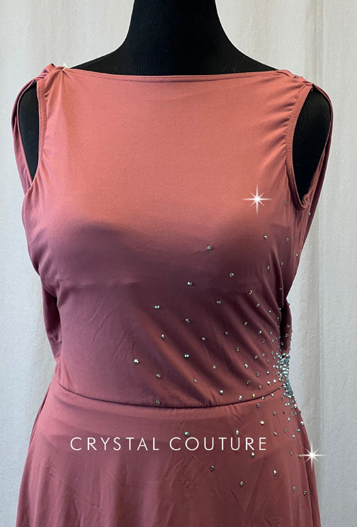 Dusty Rose Skirted Leotard with Drape Back - Rhinestones