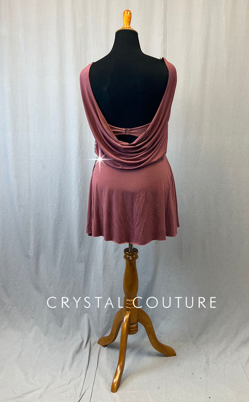 Dusty Rose Skirted Leotard with Drape Back - Rhinestones