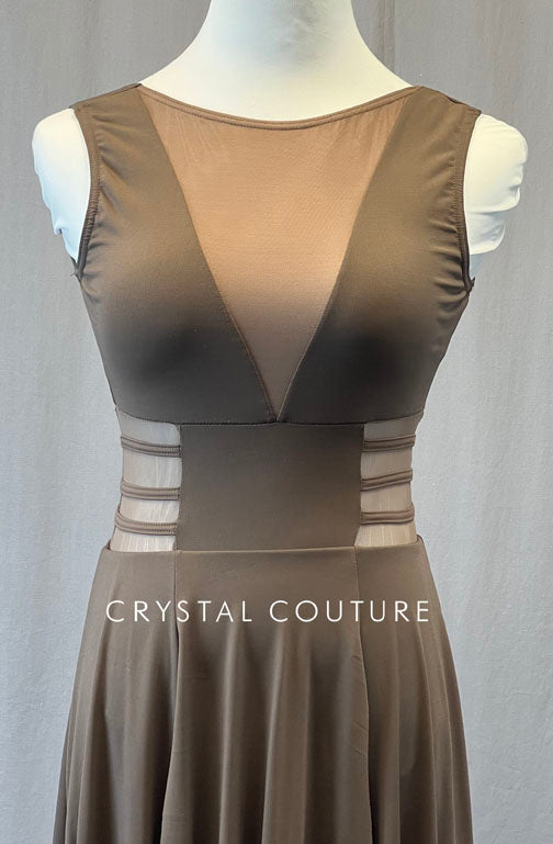 Taupe Mid-Length Tank Dress with Mesh Inserts