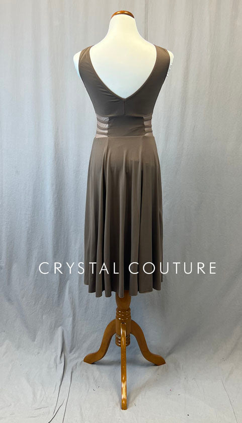 Taupe Mid-Length Tank Dress with Mesh Inserts
