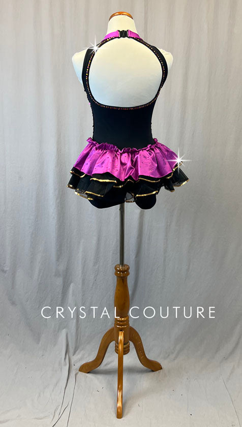 Purple and Gold Sequined Unitard with Half Skirt - Rhinestones