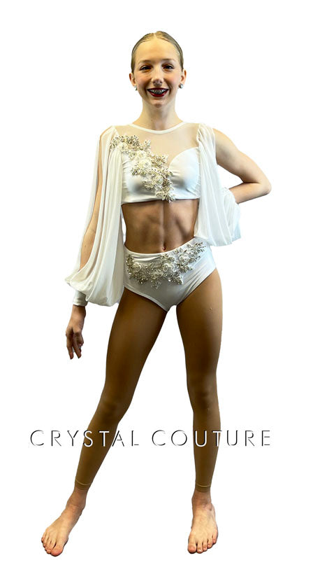 White Peasant Sleeve Two Piece with Stoned Appliques