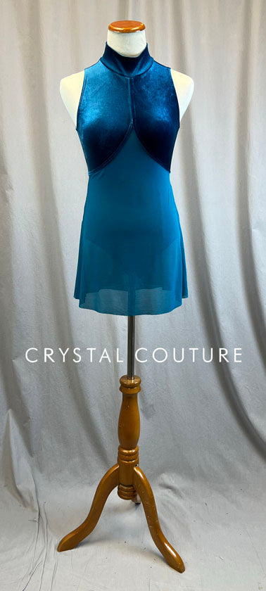 Teal Velour Dress with Mock Neck