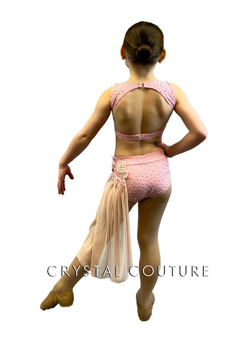 Light Pink Two Piece with Appliques and Side Bustle - Rhinestones