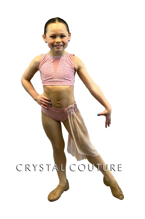 Light Pink Two Piece with Appliques and Side Bustle - Rhinestones
