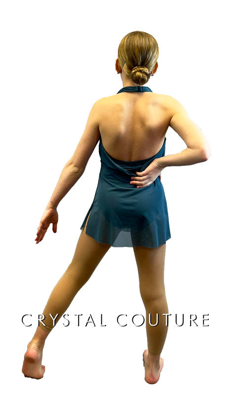 Grey Green Drape Halter Dress