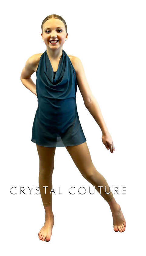 Grey Green Drape Halter Dress