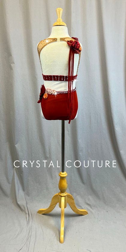 Rust Red & Orange Lace Two Piece - Rhinestones