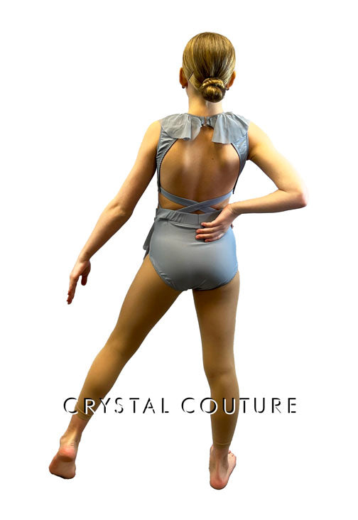 Grey Connected Two Piece with Side Bustle & Ruffle Neckline