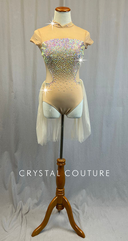 Nude Mock Neck Leotard with Nude Tulle Back Skirt- Swarovski Rhinestones