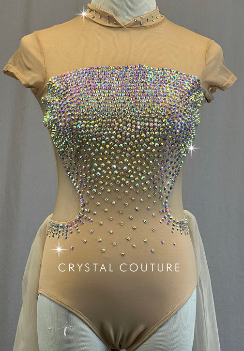 Nude Mock Neck Leotard with Nude Tulle Back Skirt- Swarovski Rhinestones