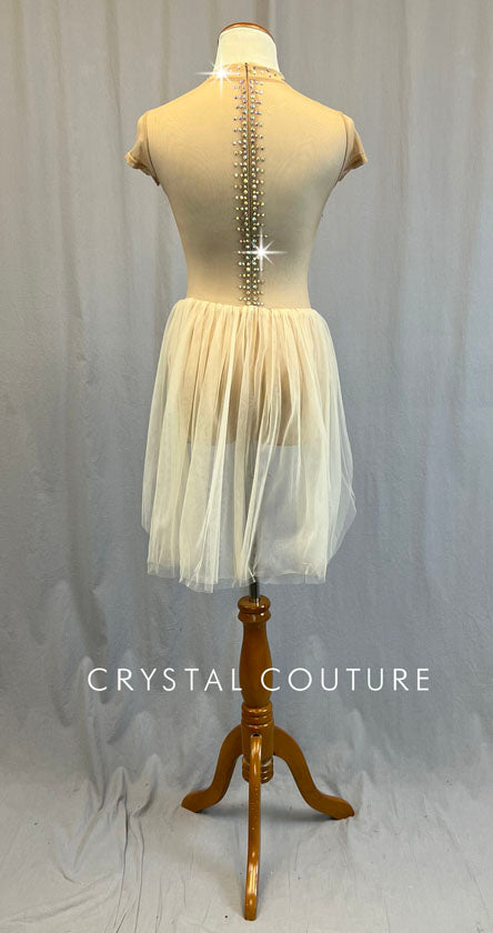 Nude Mock Neck Leotard with Nude Tulle Back Skirt- Swarovski Rhinestones