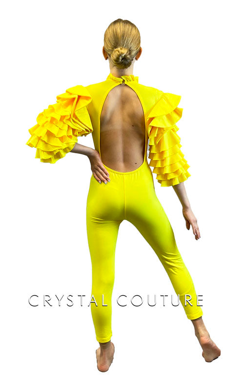 Custom Bright Yellow Unitard with Layered Ruffle Sleeves