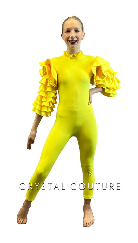 Custom Bright Yellow Unitard with Layered Ruffle Sleeves