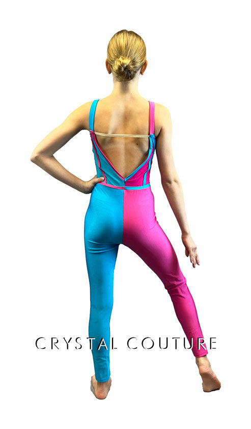 Custom Pink & Blue Mirror Split Unitard with Princess Seams