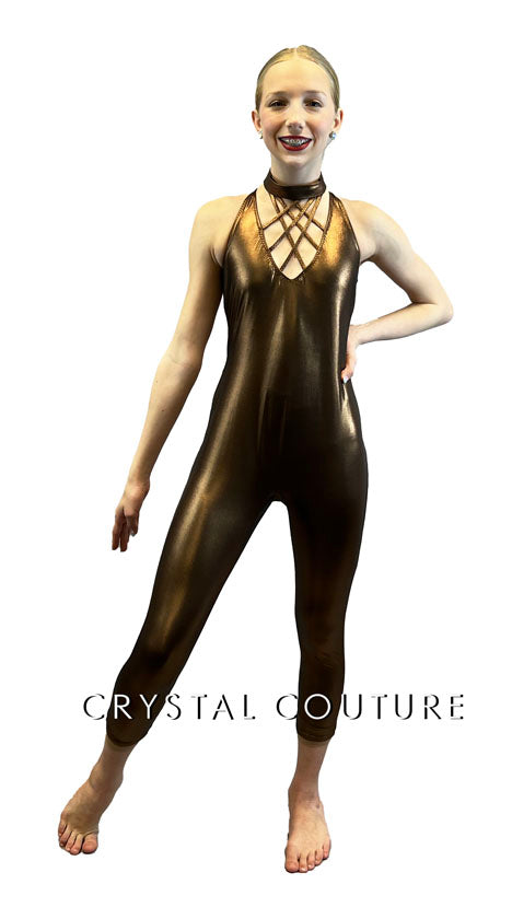 Custom Metallic Copper Unitard with Lattice Strapping