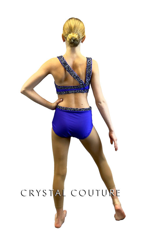 Custom Asymmetrical Purple Connected Two Piece - Rhinestones