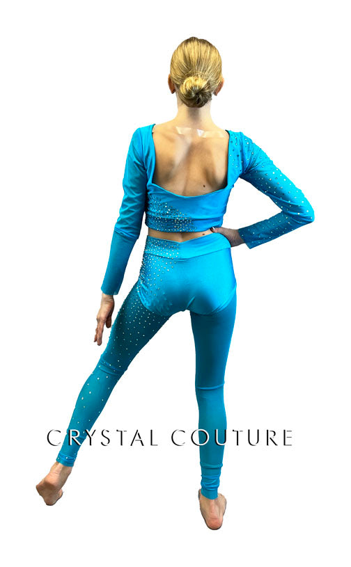 Custom Bright Blue Three Piece with Mesh - Rhinestones