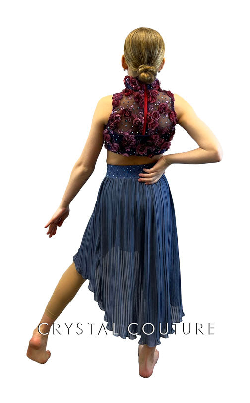 Shades of Purple Two Piece Top & Skirt with 3D Flowers - Rhinestones