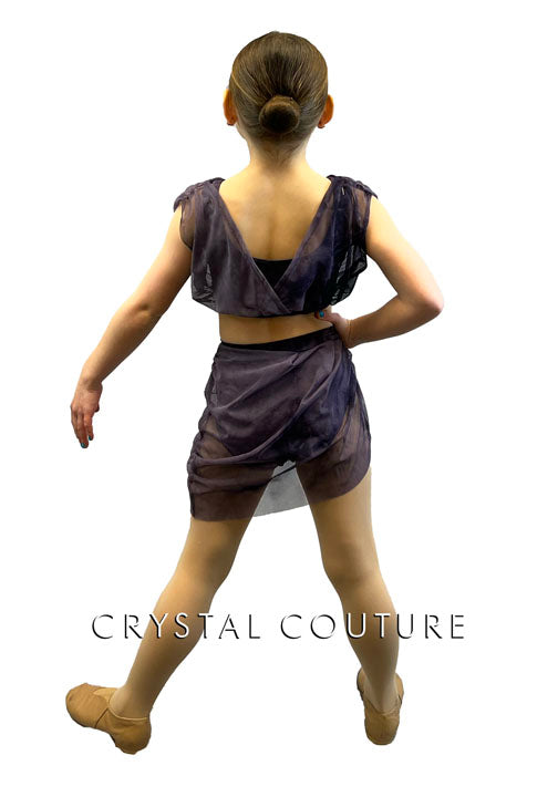 Custom Marbled Plum Two Piece with Ruched Skirt