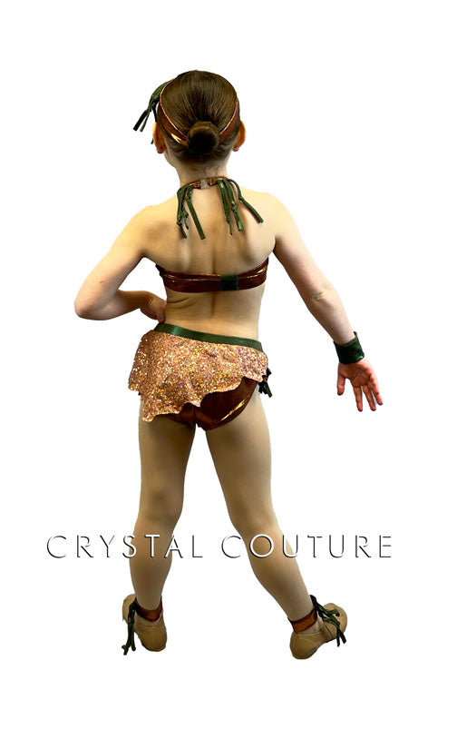 Custom Copper & Olive Green Two Piece with Asymmetrical Zsa Zsa Mini Skirt