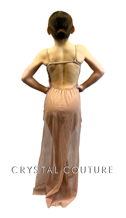 Custom Dusty Pink Mesh Mini Dress with Long Back Skirt